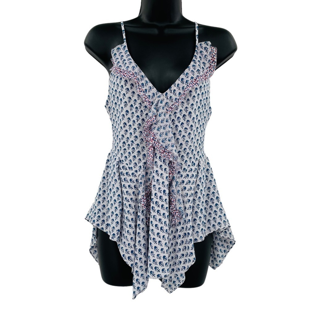 Rebecca Taylor rose metallic top silk floral tank top‎ handkerchief size 2 S